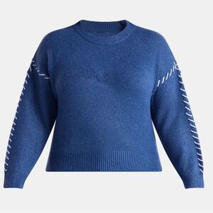 Terra & Sky Women's Plus Cropped Whipstitch Trim Sweater, Lightblue,3X(24W)